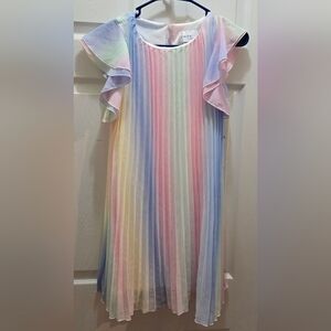 Rare Editions Big Kid Pastel Rainbow Pleated Dress Fluttee Sleeve 10/12